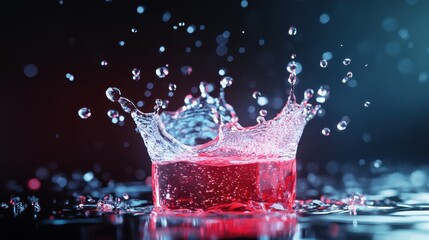 Poster - This captivating image features a dynamic splash of red liquid, creating a mesmerizing visual effect that showcases movement, energy, and artistry in water.