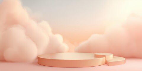 Poster - Soft pastel pink and peach clouds with sun rays and dreamy atmosphere