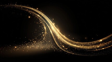 Poster - Elegant golden sparkles and flowing light trail shimme on black background