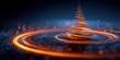 © Generative AI - Long exposure image of glowing spiral light trail with fire sparks and dark background