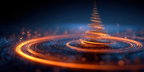 Poster - Long exposure image of glowing spiral light trail with fire sparks and dark background