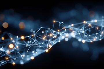 Fototapete - Abstract Network Connections with Glowing Light Dots and Lines on Dark Background