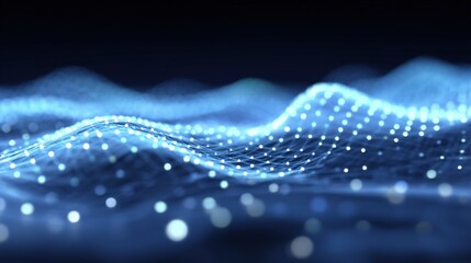 Fototapete - Abstract digital wave with glowing dots and flowing lines representing technology