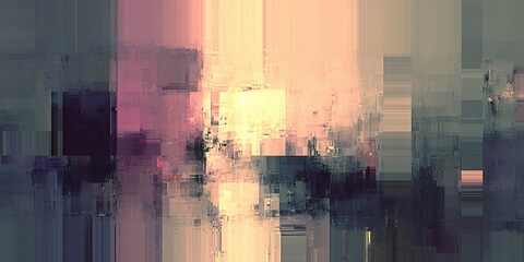 Poster - Abstract pixelated cityscape skyline with vibrant colors and digital art style