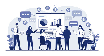 Poster - Business team collaboration in modern office for financial growth strategy vector illustration