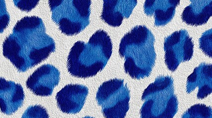 Poster - Close-up of vibrant blue and white leopard print fabric pattern with detailed fur texture