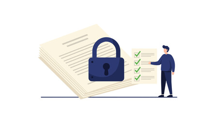 Poster - Data security and privacy protection illustration for digital awareness campaigns vector illustration