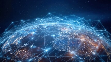Fototapete - Futuristic digital globe with interconnected glowing lines and digital networks