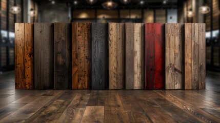 Poster - A beautiful arrangement of wooden planks showcasing different textures and colors, perfect for interior design inspiration or woodworking projects in modern spaces.