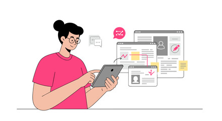 Poster - Digital communication and project management design for online collaboration vector illustration