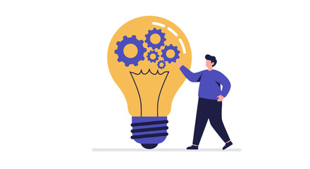 Poster - Innovation and creativity concept with lightbulb and gears illustration for design and education vector illustration