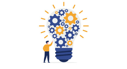 Poster - Innovative ideas concept with light bulb and gears for business strategy and creative solutions design vector illustration