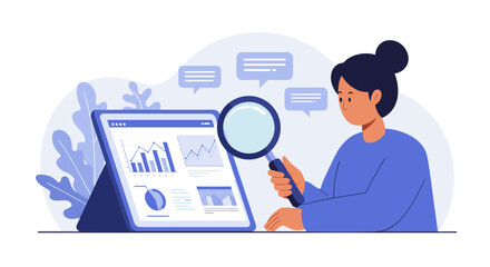 Poster - Business analyst reviewing data analytics with charts and graphs for strategy development vector illustration
