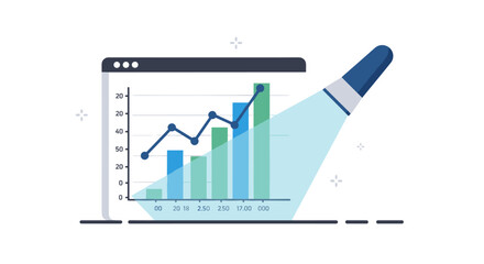 Poster - Business growth concept with data chart and rising graph in flat design vector illustration