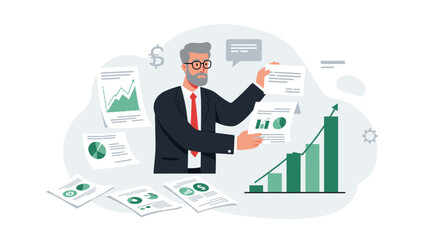 Poster - Business presentation and data analysis concept for professional growth and success vector illustration