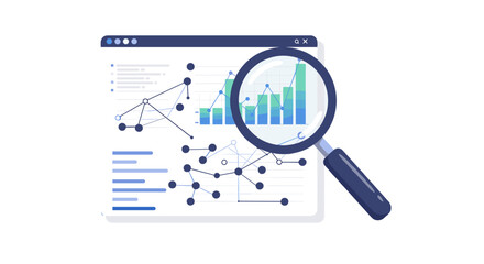 Poster - Data analysis concept with magnifying glass and graphs for business insights vector illustration