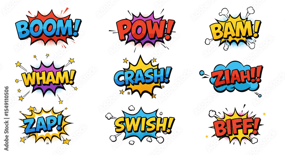 Comic book action sound effects vector illustration for graphic design ...