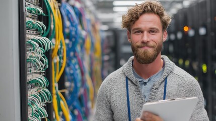 Aufkleber - Male technician working with server racks and network cables in data center
