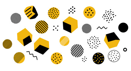 Poster - Geometric abstraction with yellow and black cubes and circles for modern design vector illustration