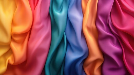 Poster - This image captures the beauty of silk fabric drapes appearing in vibrant colors, showcasing delicate textures and rich hues that mesmerize the viewer's eye and evoke elegance.