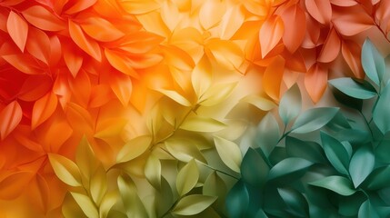 Poster - This image features a stunning gradient of leaves in shades of orange, green, and teal, creating a vibrant and visually appealing backdrop that's perfect for various themes.