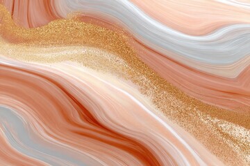 Poster - Abstract fluid art with flowing lines and metallic accents in warm earth tones creating a smooth textured pattern for modern design
