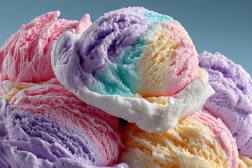 Aufkleber - Assorted colorful ice cream scoops on a cone with a plain background showcasing variety of flavors and creamy textures for dessert themes