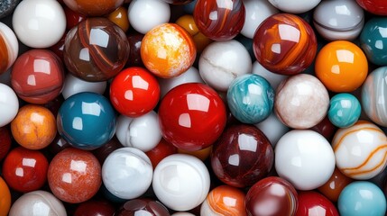 Poster - A vibrant collection of decorative marbles showcasing a diverse range of colors and patterns, perfect for interior design or artistic displays. Great for collectors and decor enthusiasts.