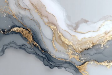 Poster - Elegant abstract marble background with flowing gold veins in soft gray and white tones for luxury design and artistic projects
