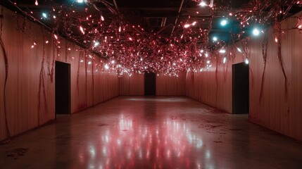 Poster - An electrifying interior space adorned with an array of vivid LED lights, creating a dramatic atmosphere that evokes energy and excitement, ideal for artistic projects or events.