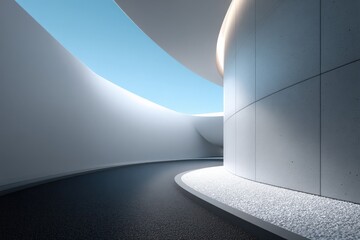 Aufkleber - Modern futuristic interior with sleek curved walls ambient lighting minimalistic design and smooth surfaces architectural concept