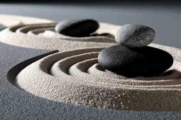 Aufkleber - Zen Garden with Smooth Pebbles and Raked Sand Creating a Calm and Relaxing Minimalist Landscape for Meditation and Stress Relief
