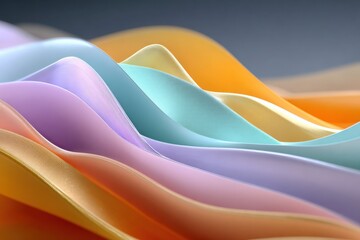 Poster - Abstract colorful flowing paper waves in pastel shades creating smooth curves with a vibrant artistic design for modern decor and creative backgrounds