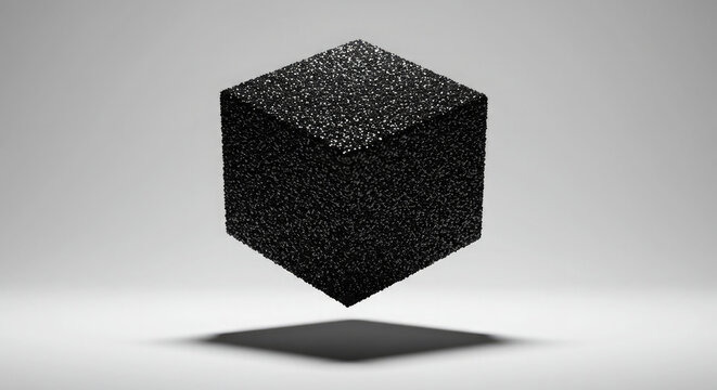 Floating black Glitter Cube Casting a Shadow