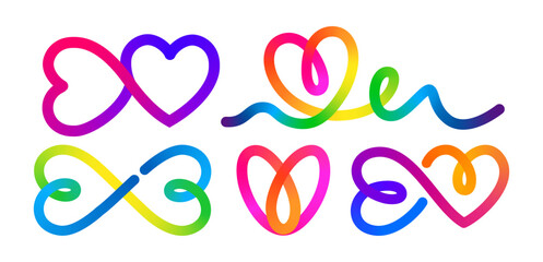 Aufkleber - Line Heart Vector Logo. Abstract Love Symbol. 3D Shape Gradient Icon on a White Background. Outlined Hearts with Color Gradients.
