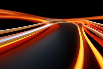Poster - Dynamic Light Trails in Motion on a Dark Road at Night with Long Exposure Photography Showing Speed and Movement