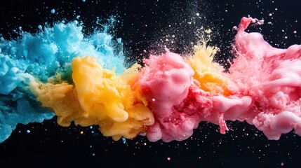 Poster - An explosive and vibrant abstract image showcasing a dynamic splash of colorful paints, representing creativity, energy, and artistic expression in a visually striking manner.
