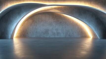 Poster - This visually striking image showcases modern abstract architecture with smooth light curves, ideal for themes expressing innovation, design, and contemporary aesthetics.