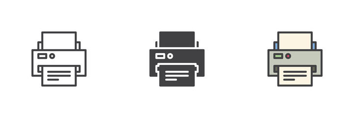 Aufkleber - Printer icon set in line, solid and filled outline style