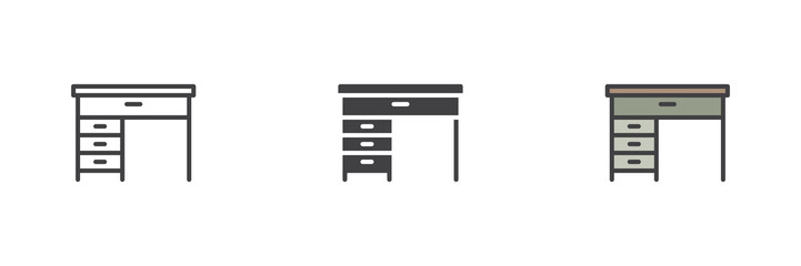 Aufkleber - Office desk icon set in line, solid and filled outline style