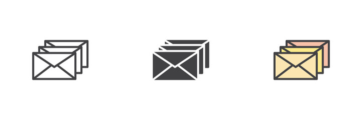 Aufkleber - Mail envelope icon set in line, solid and filled outline style