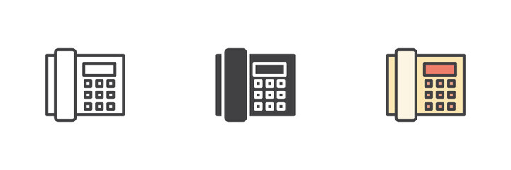 Aufkleber - Landline telephone icon set in line, solid and filled outline style