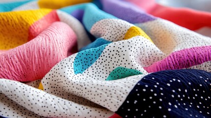 Poster - This vibrant close-up image of colorful fabric showcases intricate patterns and textures, adding depth and dimension, inviting viewers to appreciate the artistry of textile design.