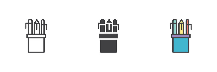 Aufkleber - Pencil holder icon set in line, solid and filled outline style