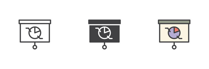 Aufkleber - Projector screen icon set in line, solid and filled outline style