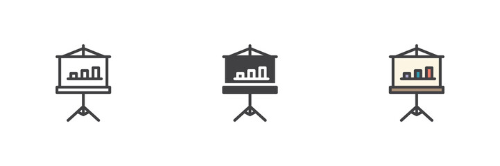 Aufkleber - Presentation board icon set in line, solid and filled outline style