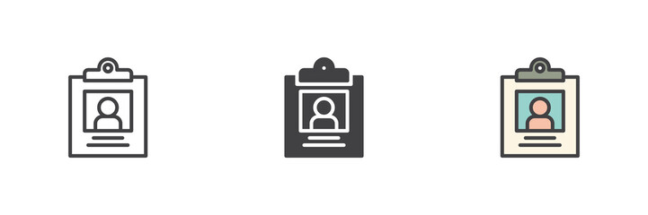 Aufkleber - Profile clipboard icon set in line, solid and filled outline style