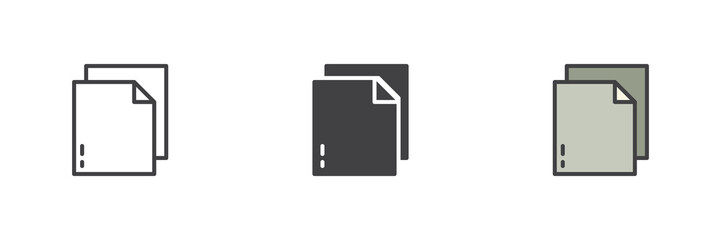 Aufkleber - Folded paper sheet icon set in line, solid and filled outline style