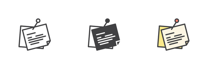 Aufkleber - Pinned note icon set in line, solid and filled outline style