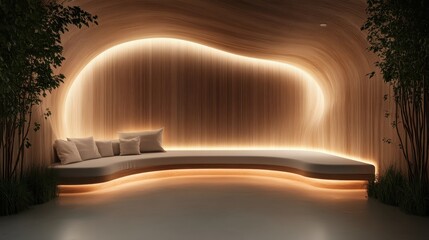 Poster - A beautifully designed interior space featuring smooth curves and soft lighting invites relaxation and tranquility, embodying modern minimalism and artistic elegance.